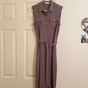 Calvin Klein Taupe Jumpsuit gold buttons & POCKETS